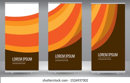 Roll up banner orange wavy wave standee business brochure template design. Vertical Abstract colorful geometric texture background Can be adapt to Brochure, Report, Magazine, Poster.