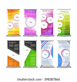 Roll Up Banner Pack, Abstract Geometric Colourful Design, Advertising Vector Background