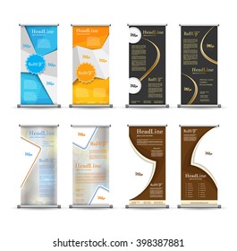 Roll Up Banner Pack, Abstract Geometric Colourful Design, Advertising Vector Background