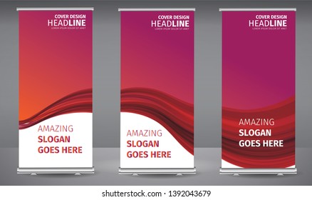 Roll up banner pink line wave standee business brochure template design. Vertical Abstract colorful geometric texture background Can be adapt to Brochure, Report, Magazine, Poster.