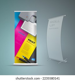 Roll up banner print cmyk polygraphy printing theme color vector svg