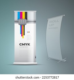 Roll up banner print cmyk polygraphy printing theme color vector
