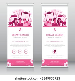 Roll up banner or retractable banner template, standee, X-banner template which shows the contribution of healthcare professionals in women's health issues such as breast cancer