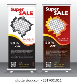Roll up banner for sale Corporate event, holiday, Sale roll up banner for modern sale events, 50% off dicount sale roll up banner, x standees, credit card offer roll up banner