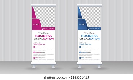 Roll up banner set design for corporate business, Vertical pull up design bundle, Modern X banner or rectangle banner or flag banner for corporate marketing and annual report promotion