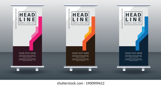 Banner-Set-Design-Vorlage aufrollen. Modernes Design. Geometrisches Vektorgrafik des Banners