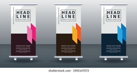 Banner-Set-Design-Vorlage aufrollen. Modernes Design. Geometrisches Vektorgrafik des Banners