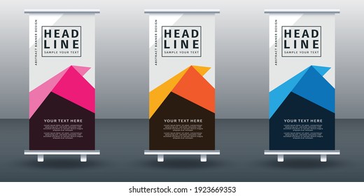 Banner-Set-Design-Vorlage aufrollen. Modernes Design. Geometrisches Vektorgrafik des Banners