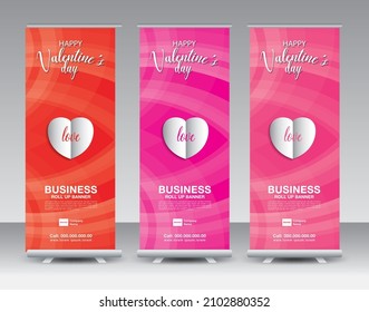 Roll Up banner set, happy valentine's day Roll Up Banner design, valentines banner stand or flag design, Stand Design, pull up, exhibition show, Presentation, poster, Advertising, flyer, vector
