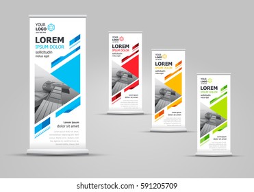 Roll up banner set triangles geometric theme 