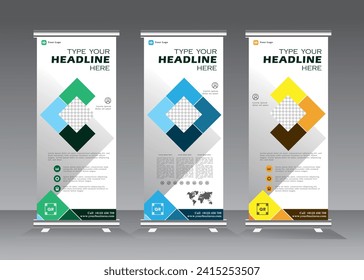 Roll up Banner set, Vertical Banner Design. Business Roll-Up. Banner Template. Vector illustration. roll up brochure flyer banner design. modern x-banner