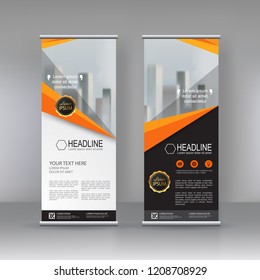 Roll up banner stand brochure flyer vertical template design, covers ,infographics ,vector abstract geometric background, modern x-banner and flag-banner advertising design element