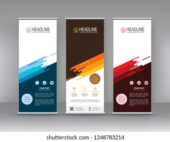 Roll up banner stand brochure flyer vertical template design, covers ,infographics ,vector abstract geometric background, modern x-banner and flag-banner advertising design element