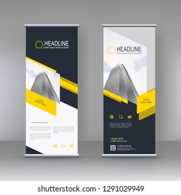 Roll up banner stand brochure flyer vertical template design, covers ,infographics ,vector abstract geometric background, modern x-banner and flag-banner advertising design element