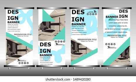 Roll up banner stand brochure flyer vertical template design. Set of vector banners with place for photo.