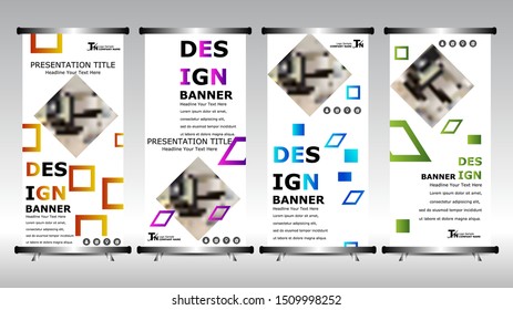 Roll up banner stand brochure flyer vertical template design. Set of vector banners with place for photo.