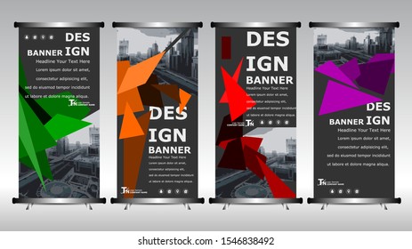 Roll up banner stand brochure flyer vertical template design. Set of vector banners with place for photo.