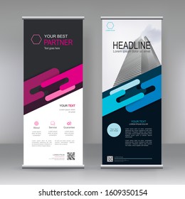 Roll up banner stand brochure flyer vertical template design, covers annual report, Vector abstract geometric background, modern x-banner and flag-banner advertising design element