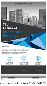 Roll Up Banner Stand Design with Abstract Geometric shapes. Brochure design, cover modern layout, poster, flyer with colorful, geometric shapes for tech, science, market. Cityscape background. EPS 10