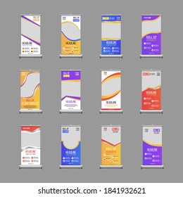 Roll up banner stand design with abstract geometric colorful speech bubble. Business Roll up banner vertical template design, for brochure, business, flyer, infographics. Vector illustration.