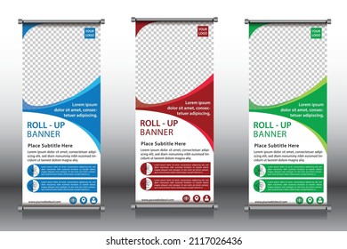 Roll Up Banner Stand Design with Abstract Geometric Colorful Bubble Speech. Vector illustration, Can be easily edit