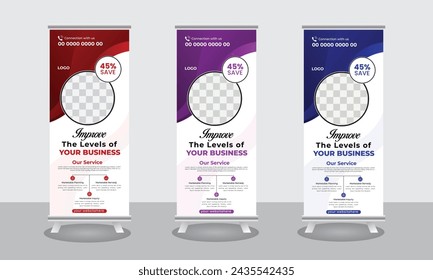 Roll Up Banner Stand Design with Abstract Geometric Colorful Bubble Speech. Vector illustration  Business Roll Up. Standee Design. Banner Template. Presentation and Brochure. Vector illustration