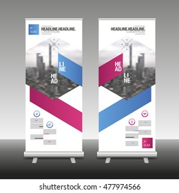 Roll Up Banner Stand Design with Abstract Geometric, vector illustration