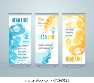 Roll Up Banner Stand Design with Abstract Geometric Shape. Vector illustration