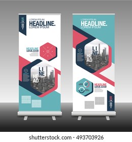 Roll Up Banner Stand Design with Abstract Geometric, vector illustration