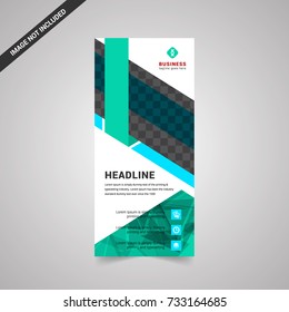 Roll Up Banner Stand Design with Abstract Geometric Colorful Bubble Speech. Vector illustration