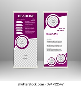 Roll up banner stand design. For  advertisement, poster, brochure, presentation, business template. Vector illustration