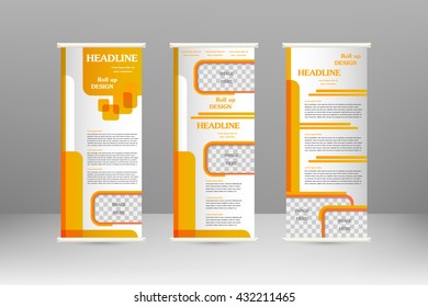 Roll up banner stand design. For  advertisement, poster, brochure, presentation, business template. Vector illustration