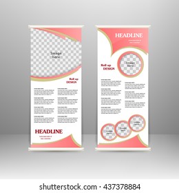 Roll up banner stand design. For  advertisement, poster, brochure, presentation, business template. Vector illustration