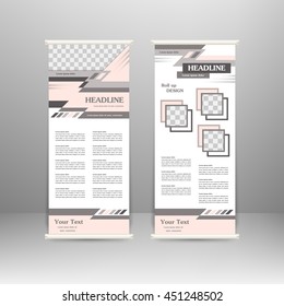 Roll up banner stand design. For  advertisement, poster, brochure, presentation, business template. Vector illustration