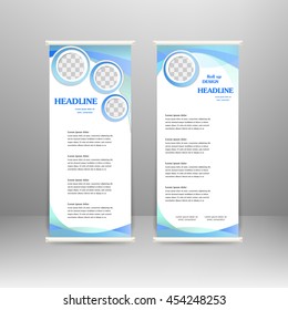 Roll up banner stand design. For  advertisement, poster, brochure, presentation, business template. Vector illustration