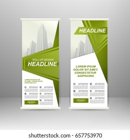 Roll up banner stand design. For advertisement, poster, brochure, presentation, business template Vector illustration