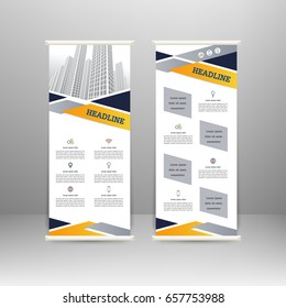 Roll up banner stand design. For advertisement, poster, brochure, presentation, business template Vector illustration