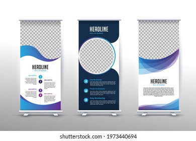 Roll Up Banner Stand Design, Business Roll Up. Standee Design. Banner Template. Presentation and Brochure. Vector illustration