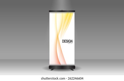 Roll up banner stand of design. Colorful background. Vector illustration.