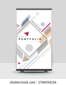 Roll Up Banner Stand Design línea de arte cartel con el espacio de su texto y foto, ilustración vectorial Diseño.
