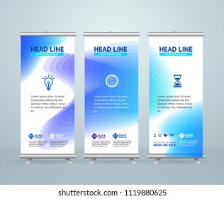 Roll Up Banner Stand Design Template with Abstract Colorful Shapes for Advertising and Presentation. Vector illustration of Banners