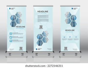 Roll up banner stand design. Vector.