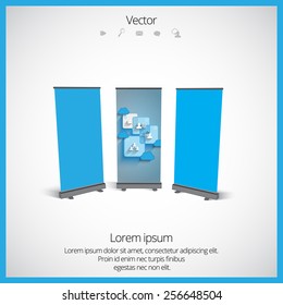 Roll up banner stand design. Vector.