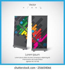 Roll up banner stand design. Vector.