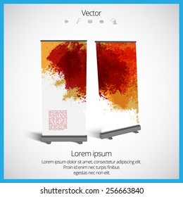 Roll up banner stand design. Vector.