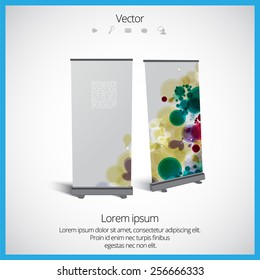 Roll up banner stand design. Vector.
