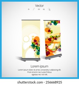 Roll up banner stand design. Vector.