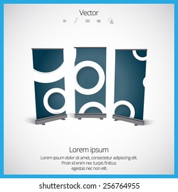 Roll up banner stand design. Vector.