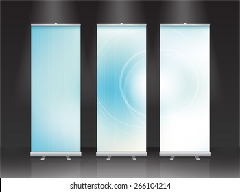 Roll up banner stand design. Vector.