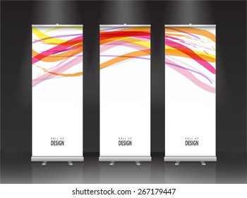 Roll up banner stand design. Vector multicolored lines